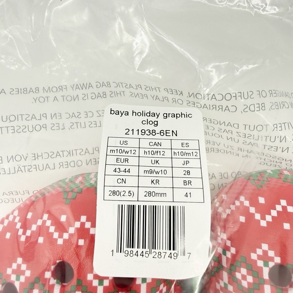 Crocs Baya Holiday Graphic Clog Red‎ Fair Isle Size M10 W12 Christmas Gift NWT - Picture 4 of 12
